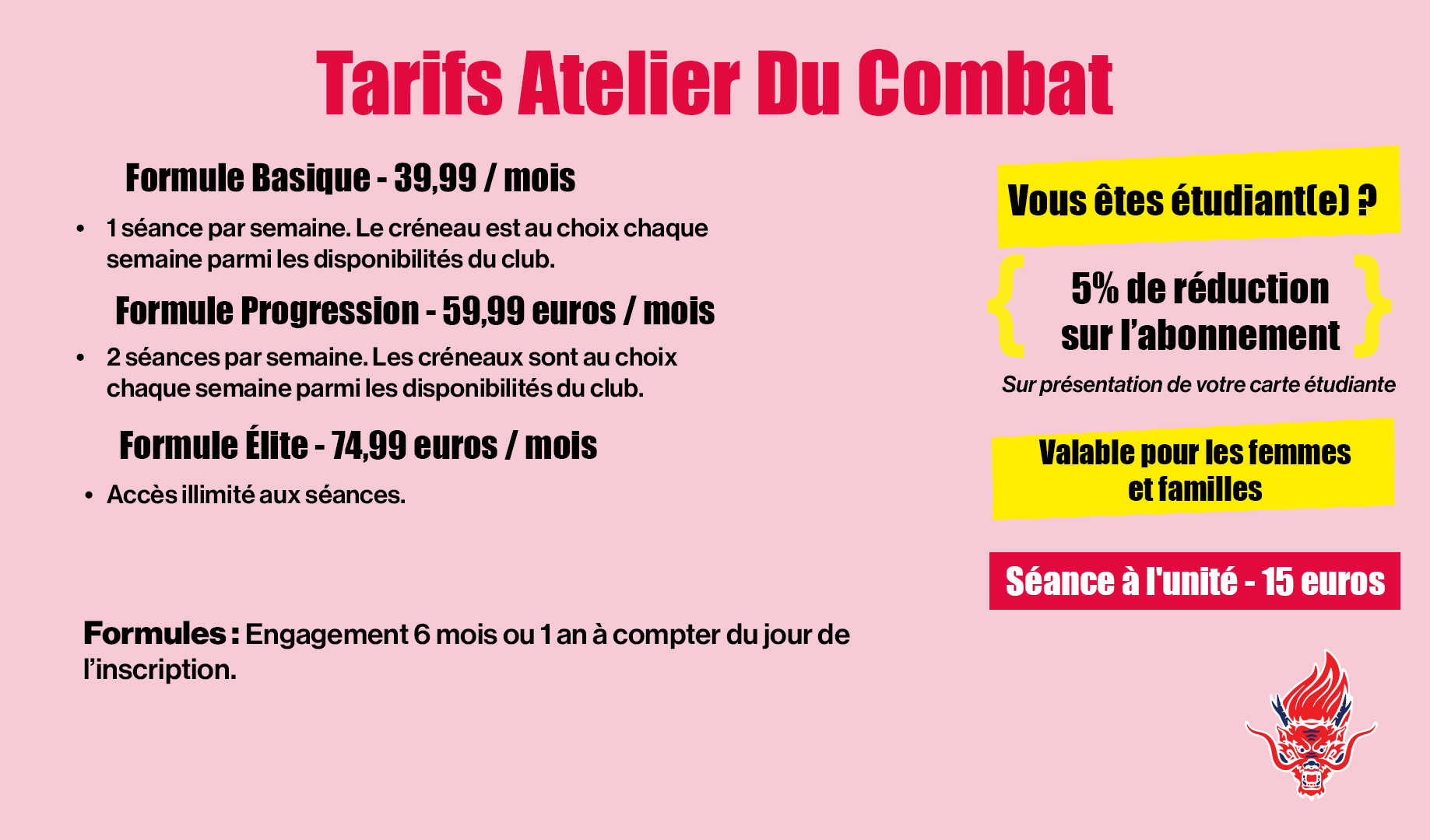 Tarifs Atelier Du Combat